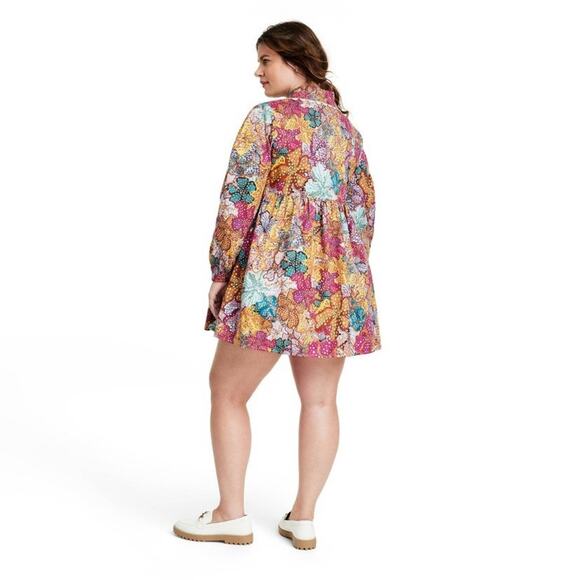 XS 🔖 KIKA VARGAS x Target Women's Anemone Floral Mini Dress Pink Blue Gold - Picture 6 of 16